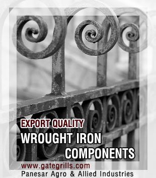 wrought iron components, ornamental iron hardware, gate grill items & accessories, fencing & railing, steel decorative products in india, punjab ludhiana